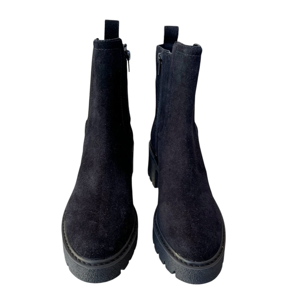 Chelsea & Violet Genuine Suede Black Moto Combat Boots - Picture 4 of 10